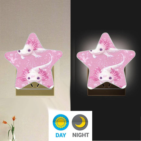 Burbuja 0.2W Kawaii Axolotl LED Night Light Plug into Wall Star-Shaped Nightlight Dusk to Dawn Auto Sensor for Bedroom