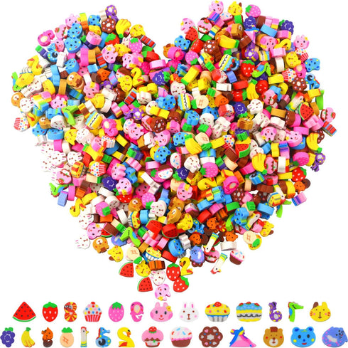 PRALB 800 Pcs Mini Cute Erasers, Random Style Mini Cake, Animal, Number, and Fruit Erasers