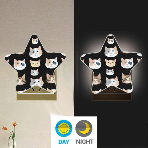 Burbuja 0.2W Cat Faces LED Night Light Plug into Wall Star-Shaped Nightlight Dusk to Dawn Auto Sensor for Bedroom