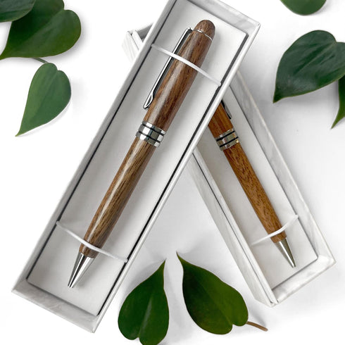 Premium Walnut Wood Ballpoint Pens with Silver Accents in Gift Box, 2 Pack Executive Office Supplies