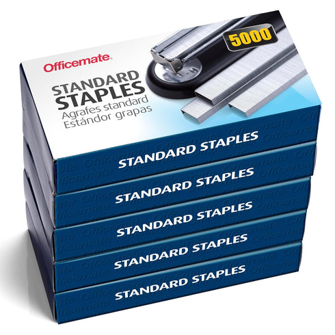 Officemate Standard Staples, 5 Boxes, 5000 Staples/Box (91925)