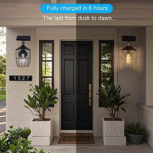 11.4" Solar Porch Lights Outdoor - Waterproof Wall Lanterns Solar Lights with Auto On/Off, Large Solar Panel - Exterior