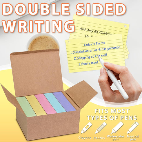 ANSTEEP 500PCS 3x5 Inches Colored Index Cards, Flash Cards with Ring, Lined on Both Side Notecards Ruled Study Card