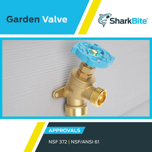 SharkBite 3/4 Inch MHT Garden Valve, Multi Turn Push to Connect Brass Plumbing Fitting