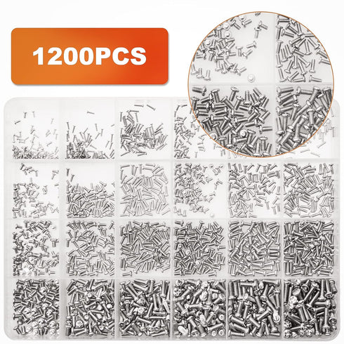 1200Pcs Phillips Pan Head Small Machine Screws, Mini Screw Assortment Kit for Eyeglasses Watches