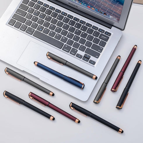 Linbsunne Black Gel Pens, 0.7mm Medium Point, 2-in-1 Stylus for Touch Screens, 18 Pack Grey Gel Ink Rollerball