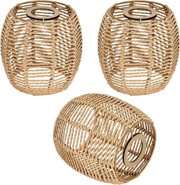 WKWKTOTO Premium Rattan Lamp Shade for E26 Base 3 Pack Boho Lamp Shade