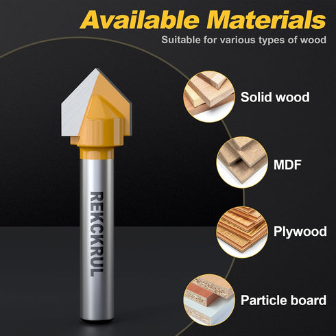 3 60/90/120-Degree 1/4" 1/2" Pcs V Groove Router Bits, Shank, Cutting Diameter, Carbide Tip Woodworking CNC Engraving