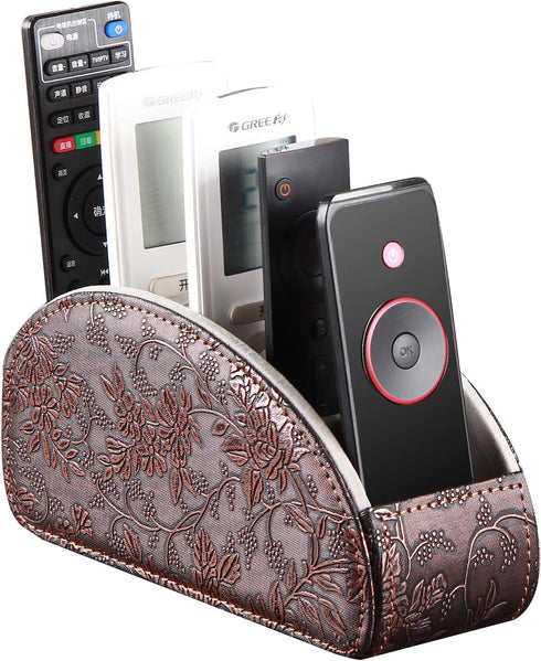 Arniche Leather Remote Control Holder,Universal TV Remote Organizer with 5 Compartments,Desktop or Bedside