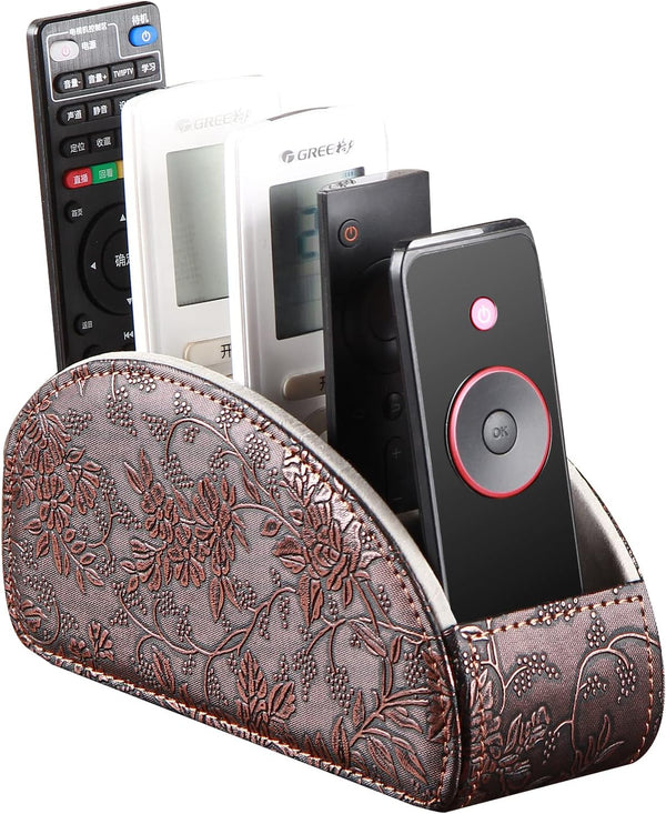 Arniche Leather Remote Control Holder,Universal TV Remote Organizer with 5 Compartments,Desktop or Bedside