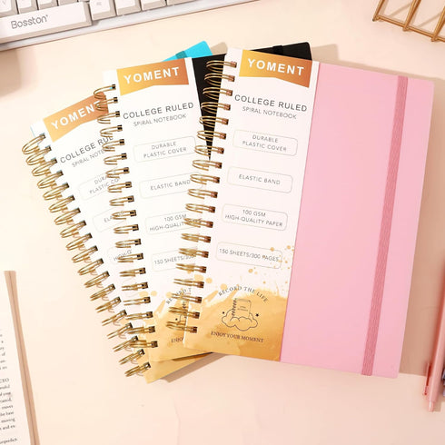 Yoment Spiral Notebook, College Ruled 7.3" X 10.2", 300 Pages Thick Notebook for Work, Pink Cover