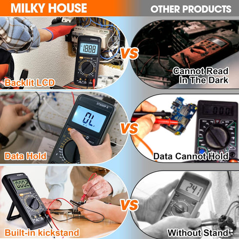 Digital Multimeter Tester, Pocket Voltmeter, Multi Tester Digital with Backlight LCD Data Hold, Voltage Tester