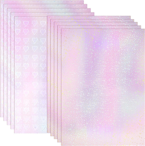 Bylion 2 Types Transparent Holographic Overlay Lamination Vinyl A4 Size Self-Adhesive Waterproof Sticker Paper, 10