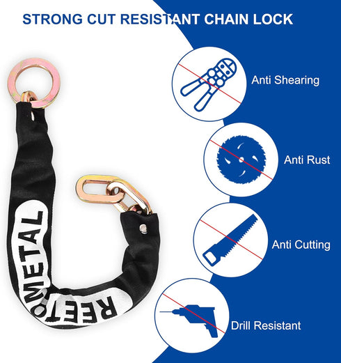 2.5FT 3/8" Heavy Duty Security Chain, x Thick Hardened Steel Cut Proof Anti-Theft Lock Chain for Motorcycles, Bikes