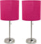 Simple Designs LC2001-PNK-2PK Brushed Steel Stick Table Lamp Set with Charging Outlet