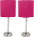 Simple Designs LC2001-PNK-2PK Brushed Steel Stick Table Lamp Set with Charging Outlet