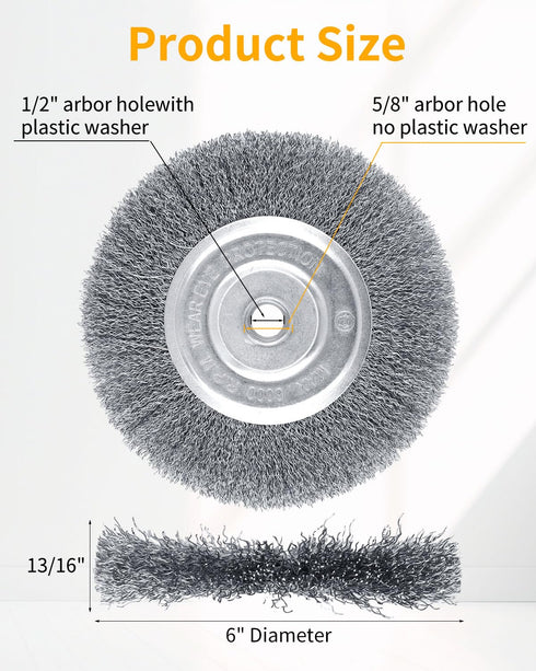 ZORUNNA 2Pcs 6 Inch Wire Wheel for Bench Grinder, High-Quality Brush for Cleaning Rust from Car Parts