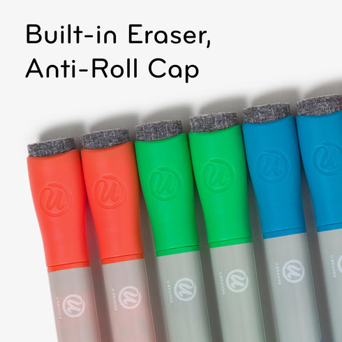 Set 12 U Brands Bold Tip Liquid Glass Whiteboard Markers with Eraser for Glass Boards, Dry Erase Boards, and Chalk