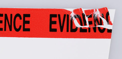 ChromaLabel 1.37 Inch Imprinted Evidence Tape Stickers, 480 Inch Roll with Dispenser Box, Red and White