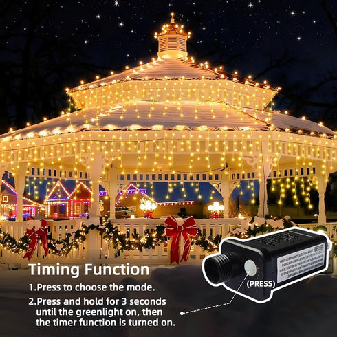 BYIZO 480 66+33 8 Christmas Outdoor Icicle Lights - LED FT Modes Curtain Fairy String Light Plug in, Waterproof