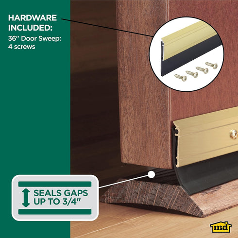 M-D Building Products 05744 36 in. Gold Aluminum and Vinyl Heavy-Duty Screw-on Door Sweep