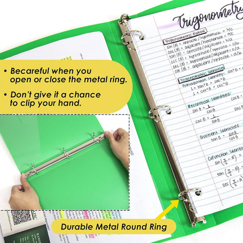 BAZIC 3 Ring Binder 1" Poly Binders Organizer, Matte Color Soft Cover, Round Ring, Holds 175 Sheets (6-Count)