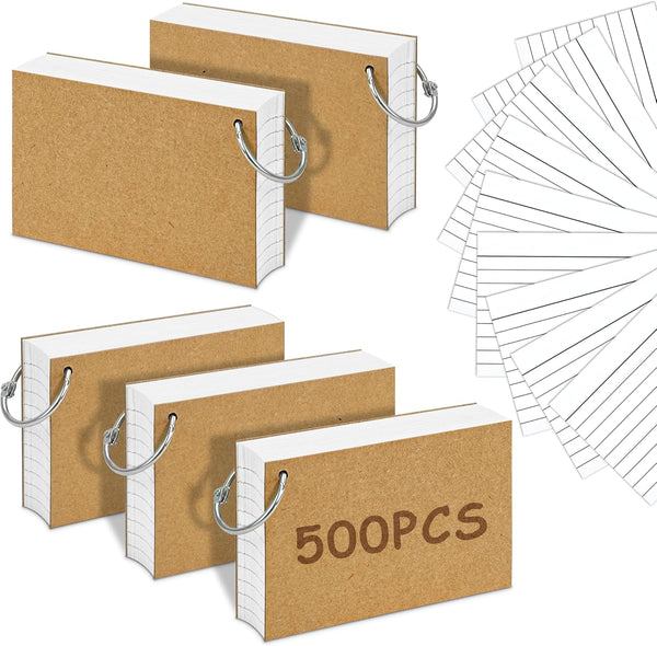 ANSTEEP 500PCS White Index Cards, 3x5 Inches Flash Cards with Ring, Lined on