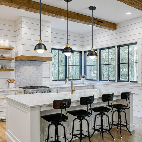 6 Inch Industrial Kitchen Pendant Light Fixtures: Metal Modern Chandelier - Adjustable Farmhouse Black and Gold Pendant