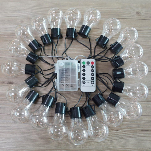 14ft Battery Operated 20 Hanging Bulb 100 LED String Lights, Vintage Outdoor Lights for Home, Patio, Christmas Party