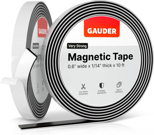 GAUDER Self-Adhesive Magnetic Tape, Strong Foam Adhesive Strips for Uneven Surfaces, High Strength Magnet Roll (10 ft x
