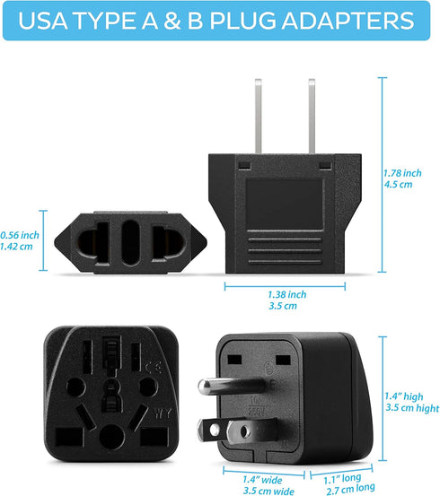 Europe to US Plug Adapter EU/UK/AU/in/CN/JP/Asia/Italy/Brazil to USA (Type A & B) American Travel Adapter and Converter, Wall Outlet Power Charger Converter (Black)