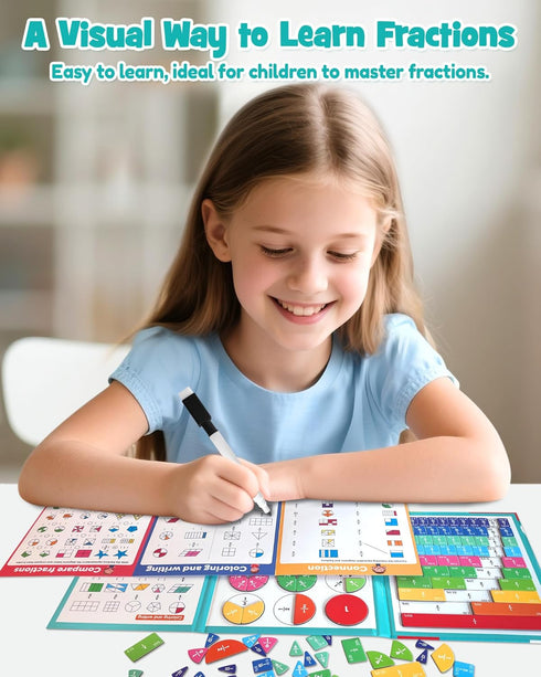 FADAWU Magnetic Fraction Educational Puzzle, Magnetic Fraction Demonstration Book with Fraction Tiles & Circles