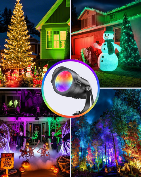 12W 120V Dimmable 2Pack HIBOITEC Christmas Spotlight Outdoor with Plug Timer Color Changing Landscape Lighting