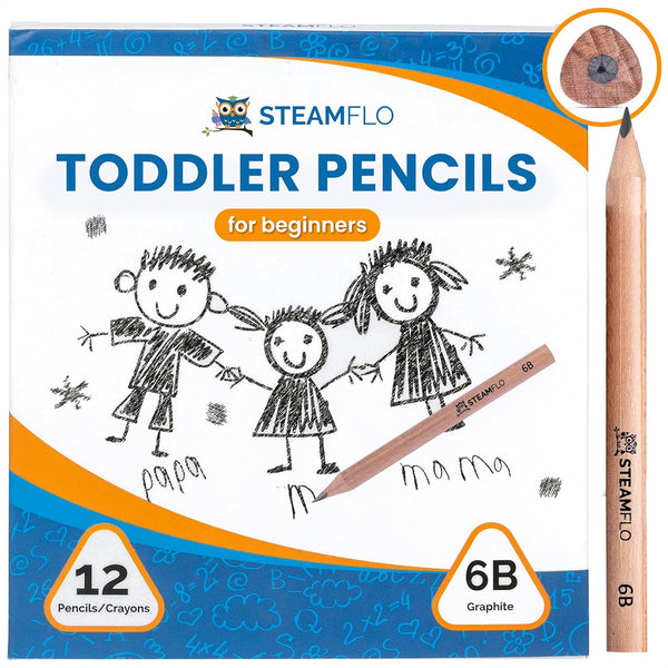 Learning Pencils for Toddlers 2-4 Years - Jumbo Triangle Shape for Easy Grip, 12 Pack