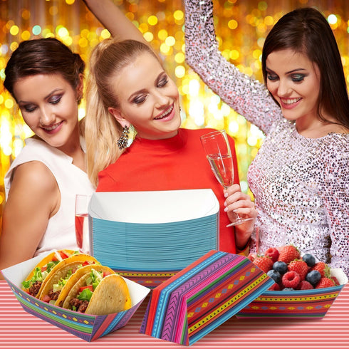 50Pcs Mexican Taco Nights Food Trays - Taco Boat Assembled Trays Nacho Snack Fried chicken Holder Disposable Paper