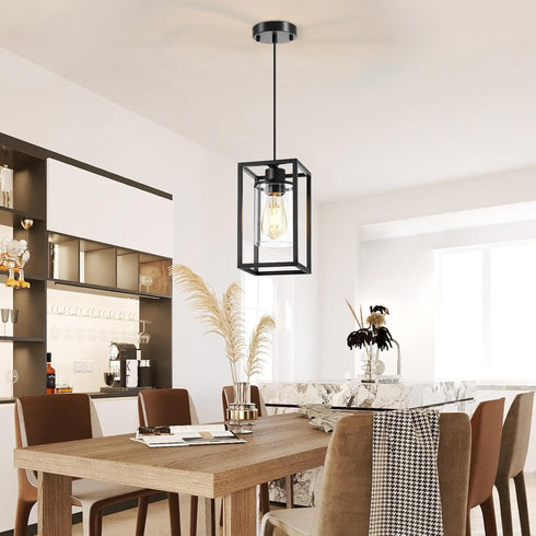 1 Pack Pendant Lights Kitchen Island, Black Pendant Light, Adjustable Corded Pendant Light Fixtures with Glass Shade
