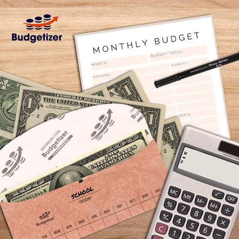 Budgetizer Cash Envelopes System, 24 Pack, Water & Tear Resistant Budget Planner Envelopes with Cash Organizer