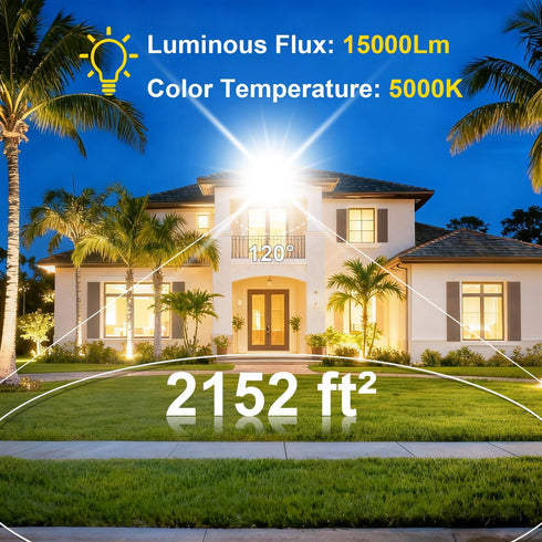 100W 15000lm 5000K IP65 2 Pack AC100-120V Flood Lights Outdoor, Bright LED Work Light with Plug, Daylight White Outdoor