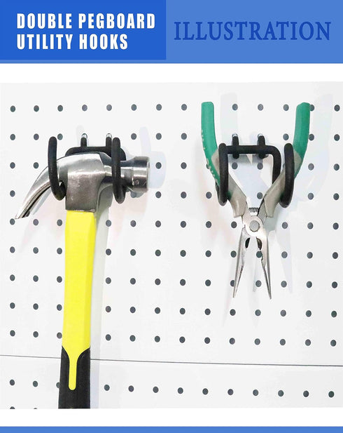 4PC Hammer 1/4 Hammer unp POETISKE Peg Board Tool Utility Hooks Pegboard Accessories Black Shovel Drill Holder Fit Peg