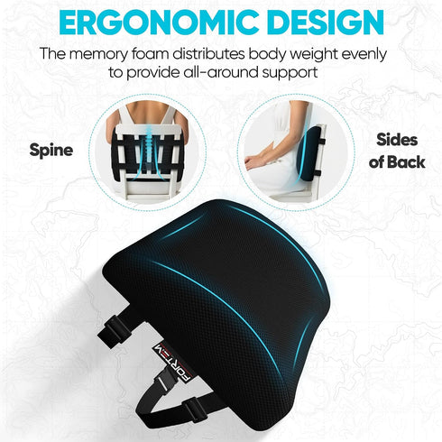 FORTEM Lumbar Support Pillow for Office Chair, Lumbar Support Pillow for Car, Back Rest for Gaming, Memory Foam Pillow