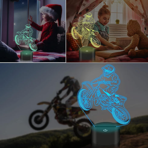 3D 16 Lightzz Dirt Bike Gifts for Boys, Motocross Night Light Illusion Lamp for Teen Boys Motorcycle Fans Bedroom Decor