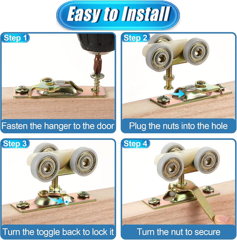 2 Pack Pocket Door Hardware Kit, RV Sliding Door Hanger with Adjustment Wrench, Pocket Door Rollers Assembly