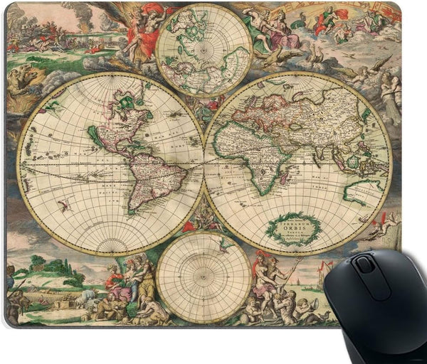 Smooffly Decorative Mouse Pad, Art Print Vintage World Map, Rectangle Non-Slip Rubber Gaming Mousepad