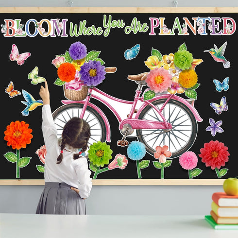 Flower Bulletin Board Decorations Set, 3D Paper Cutouts for Springtime Classroom and Home Party Decor
