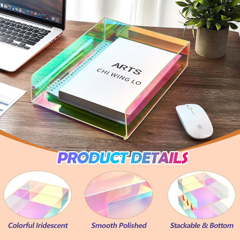 Suzile 3 Pcs Iridescent Acrylic Letter Organizer, Stackable Letter Tray for Desk File Document Folder