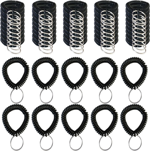 Smanzu 10 Pieces Colorful Wrist Coil Keychain Wristband Spiral Key Ring Bracelet Key Holder for Pool Gym ID Badge(Solid