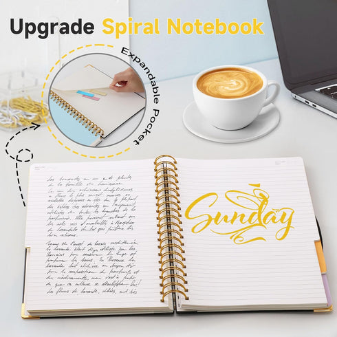 Huhuhero Lined Spiral Notebook Journal - 5 Subject College Ruled Hardcover Notebooks for Work, School, Mint Green