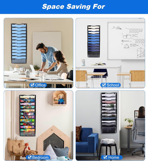 Wall File Holder, 12 Pockets Hanging Organizer for Office, Document Storage, Mail Holder, Magazine Rack, Black