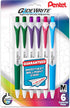 Pentel GlideWrite Ballpoint Pen with TechniFlo Ink, 1.0mm Medium Line, Assorted Ink, Pack of 6