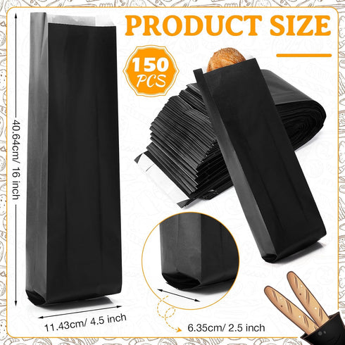 150 Packaging 4.5 2.5 16 Inches(Black) Yahenda Pieces Paper Bread Bag French Breads Storage Bags Disposable Homemade